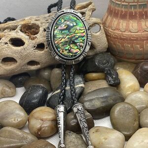 Abalone Shell Mens Womens Vintage Style Silver Lariat Bolo Tie Western Gift xmas